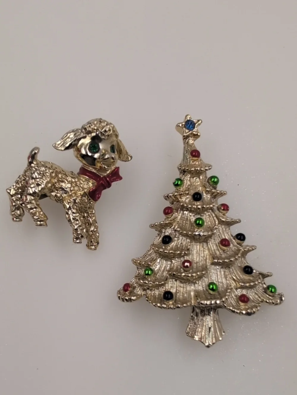 Vintage Signed Gerry’s Christmas Tree Brooch & Textured Gold Lamb Pin Lot C68